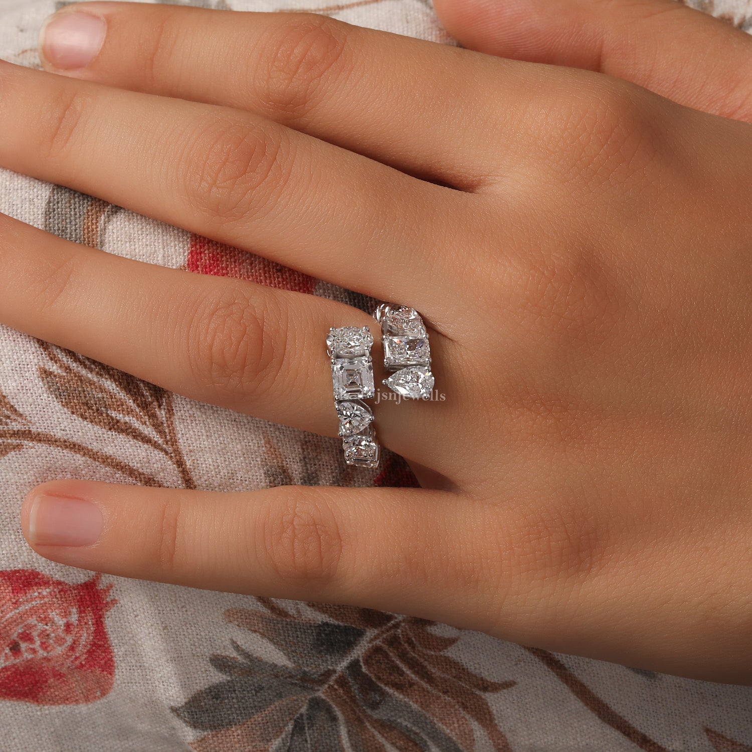 Multi Cuts Lab Grown Diamond Bypass Style Wedding Band