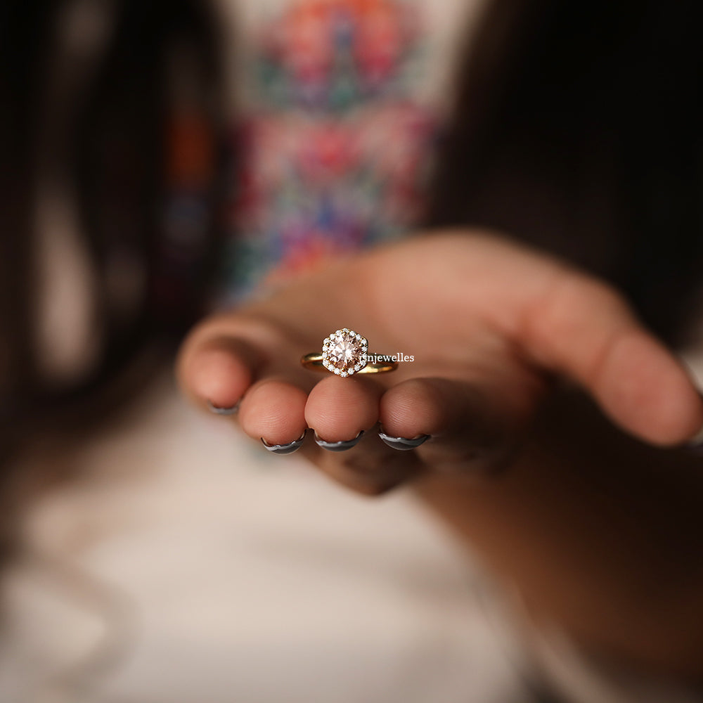 Round Cut Pink Color Lab Diamond Halo Engagement Ring