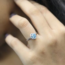 1 CT Blue Round Cut Half Halo Diamond Engagement Ring