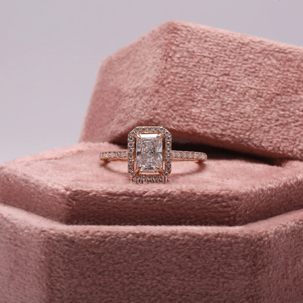 1.00 CT Radiant Cut Lab Grown Halo Diamond Engagement Ring