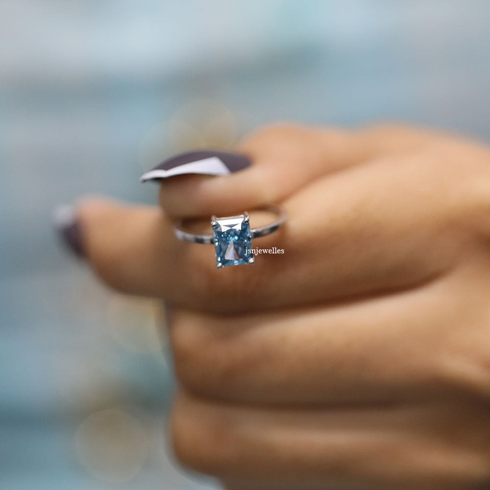 Radiant Cut Blue Diamond Solitaire Engagement Ring