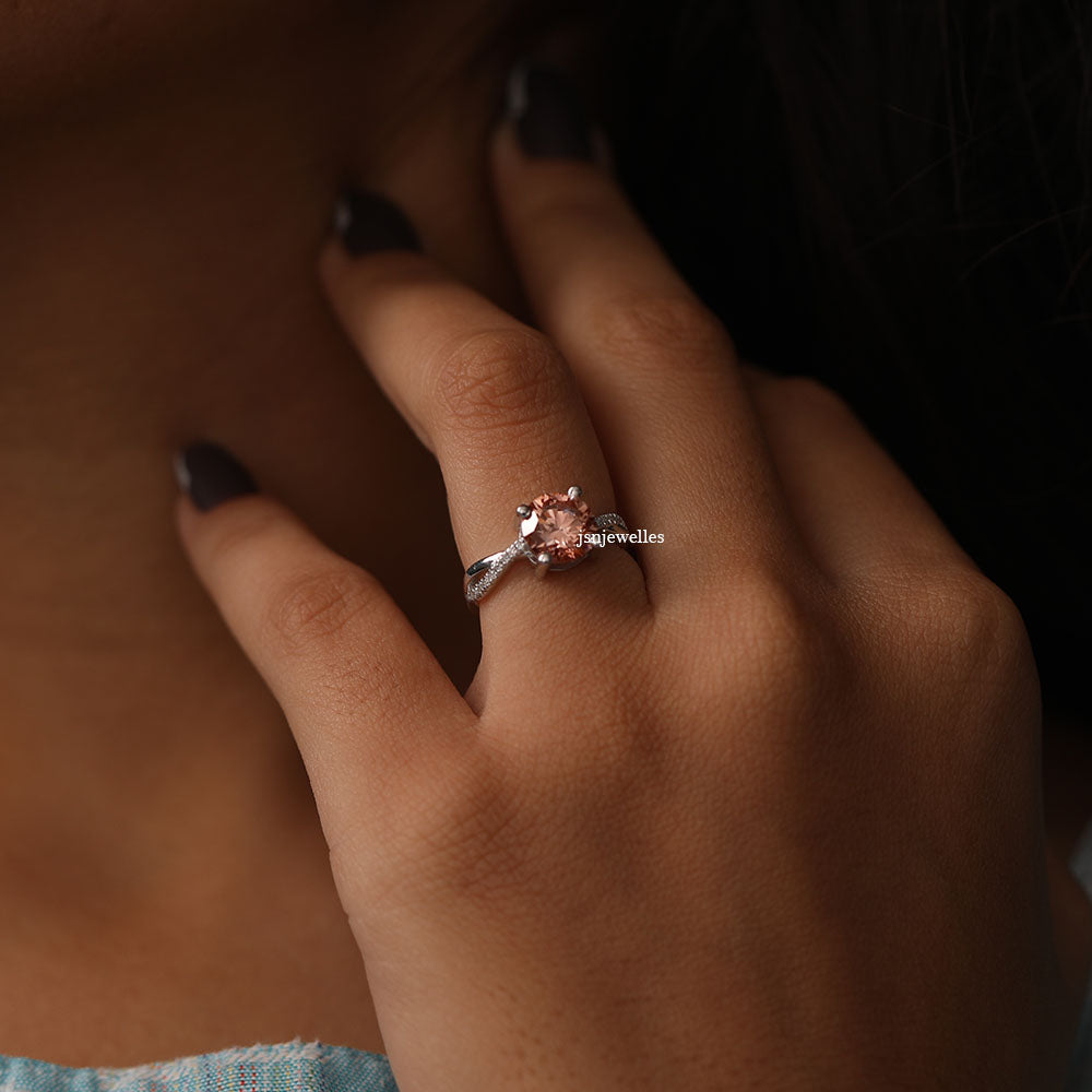 Pink Round Cut Lab Grown Diamond infinity Pave Ring