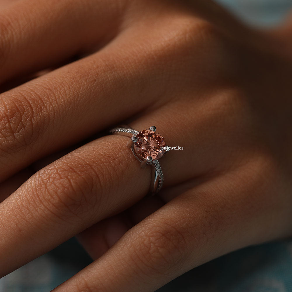 Pink Round Cut Lab Grown Diamond infinity Pave Ring