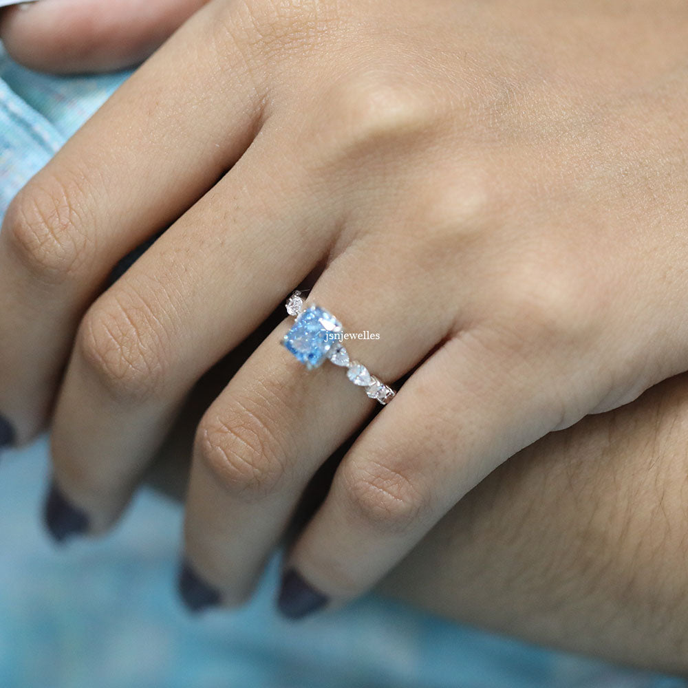 Blue Radiant-Cut Diamond Ring