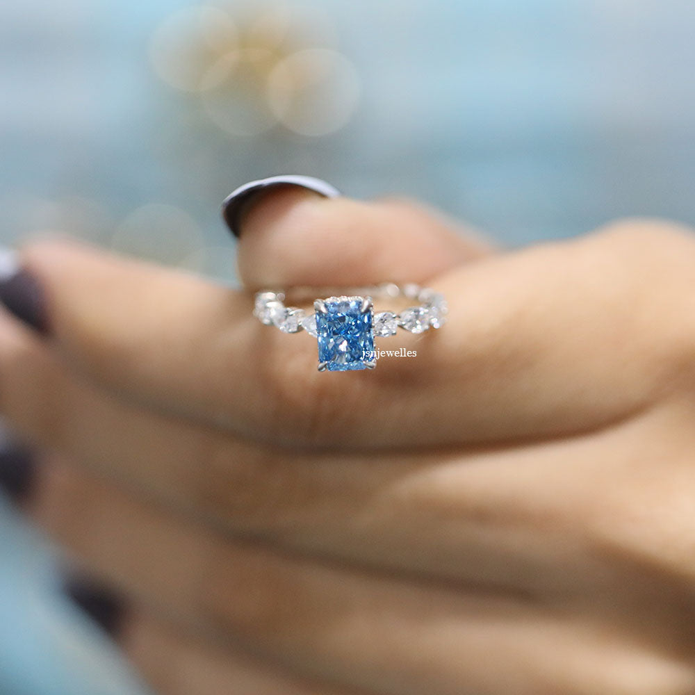 Blue Radiant-Cut Diamond Ring