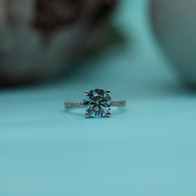 Blue Round Cut Lab Grown Diamond Engagement Ring