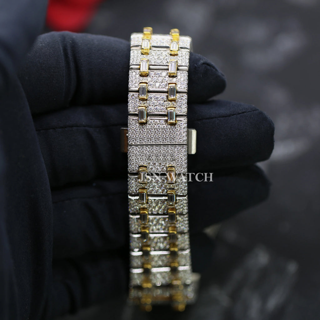 Two-Tone Moissanite Watch With Unique Iced Out Pattern