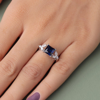 1 Carat Princess Cut Blue Lab Created Diamond Engagement Ring