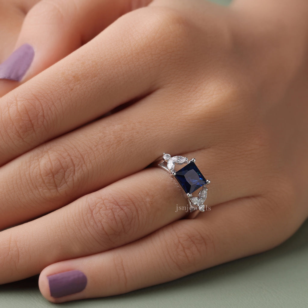 1 Carat Princess Cut Blue Lab Created Diamond Engagement Ring