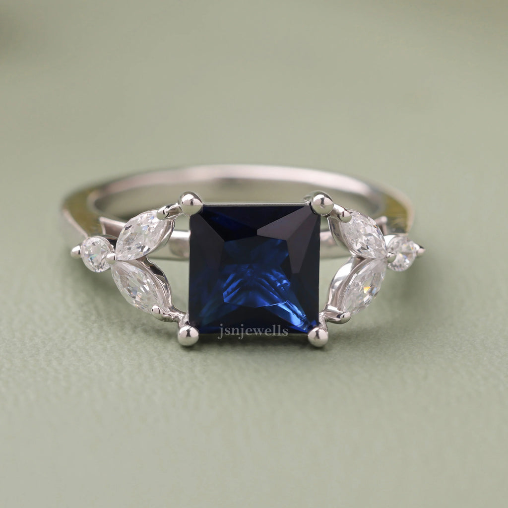 1 Carat Princess Cut Blue Lab Created Diamond Engagement Ring