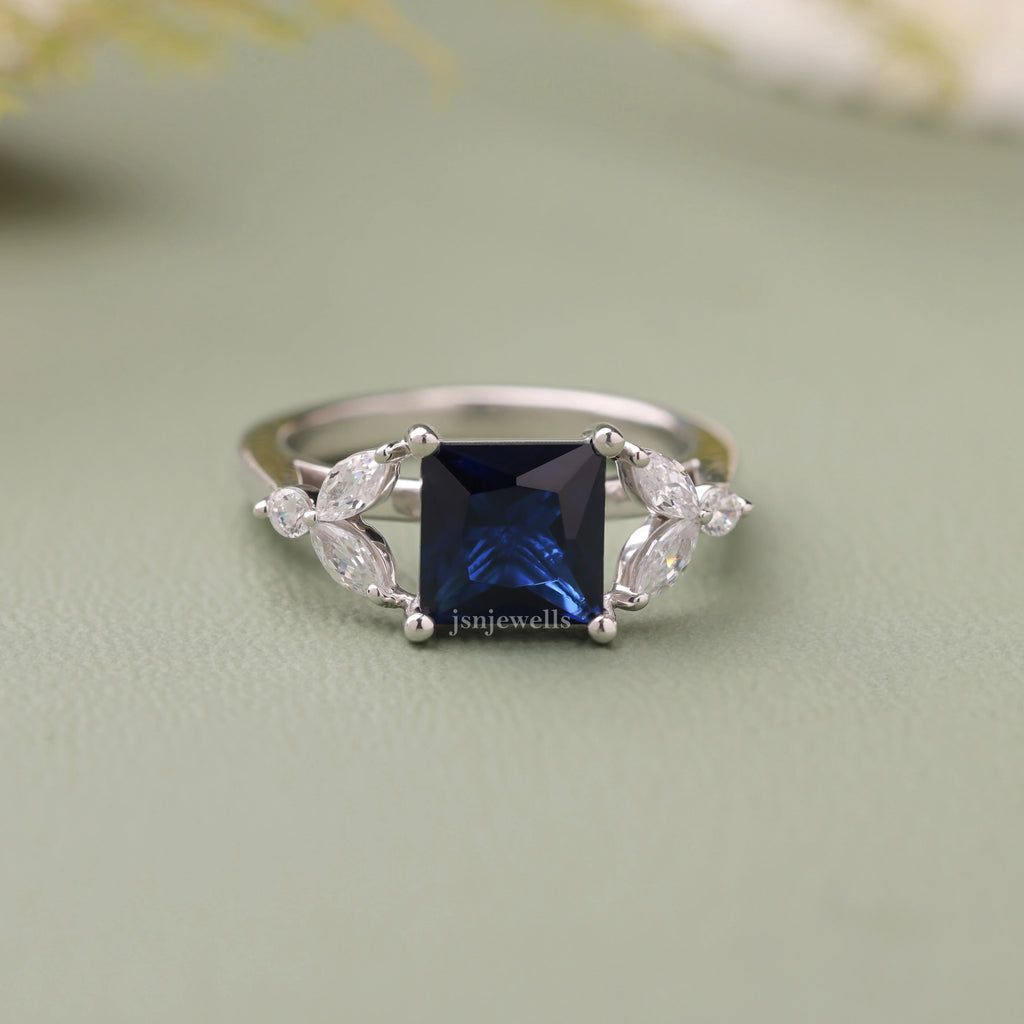 1 Carat Princess Cut Blue Lab Created Diamond Engagement Ring