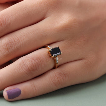 Emerald Cut Black Lab Created Diamond Engagement Ring