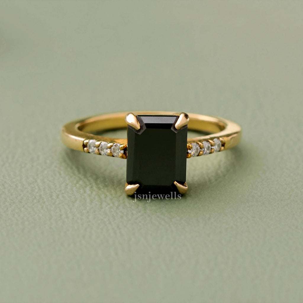 Emerald Cut Black Lab Created Diamond Engagement Ring