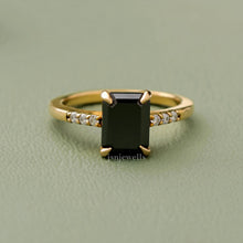 Emerald Cut Black Lab Created Diamond Engagement Ring