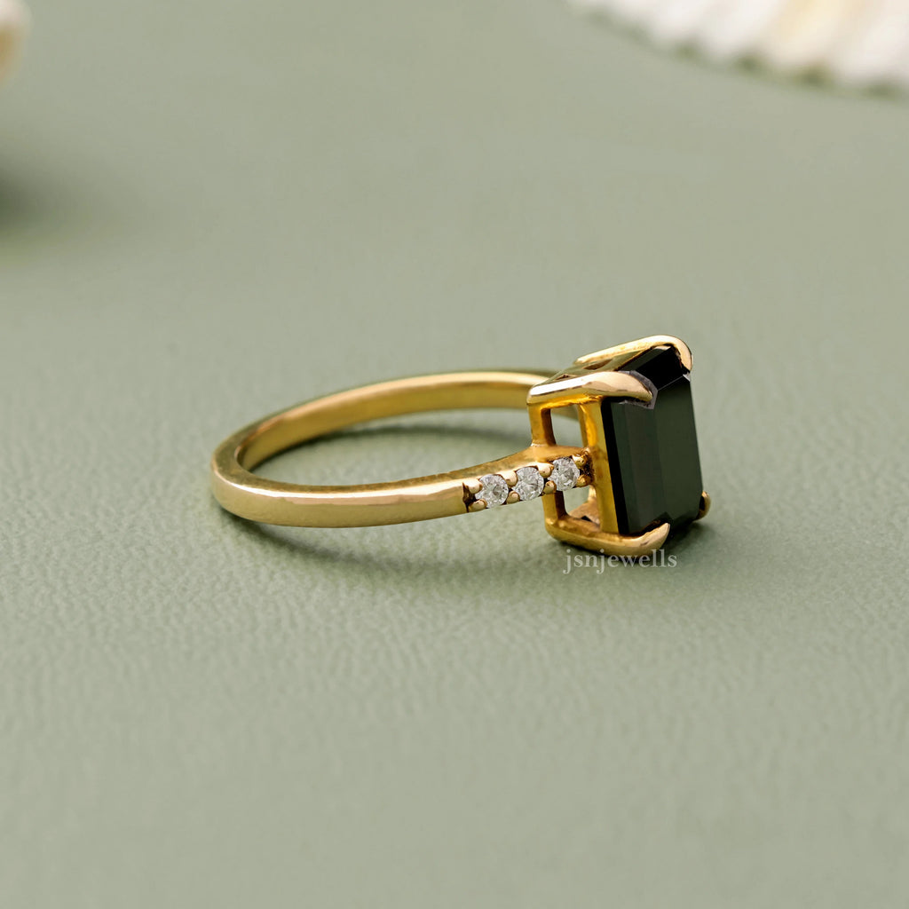 Emerald Cut Black Lab Created Diamond Engagement Ring