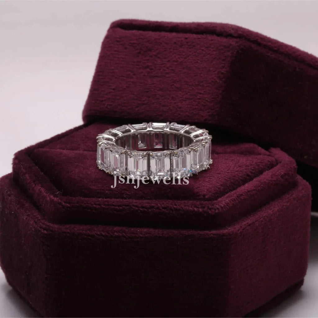 Emerald Cut CVD Lab Made Diamond Full Eternity Wedding Band