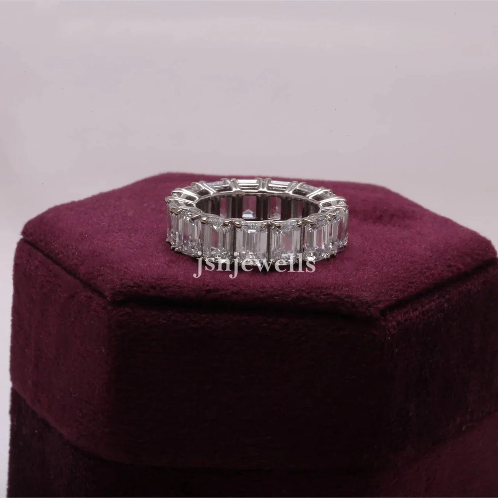 Emerald Cut CVD Lab Made Diamond Full Eternity Wedding Band