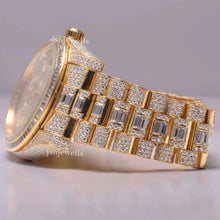 Fully Iced Out Round-Baguette Cut Natural Diamond Swiss Movement Wrist Watch