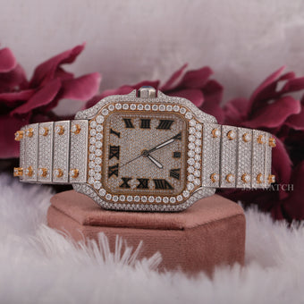 Fully Iced Out Square Dial Moissanite Watch With Roman Dial