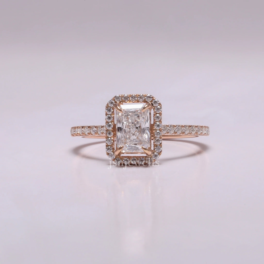 1.00 CT Radiant Cut Lab Grown Halo Diamond Engagement Ring