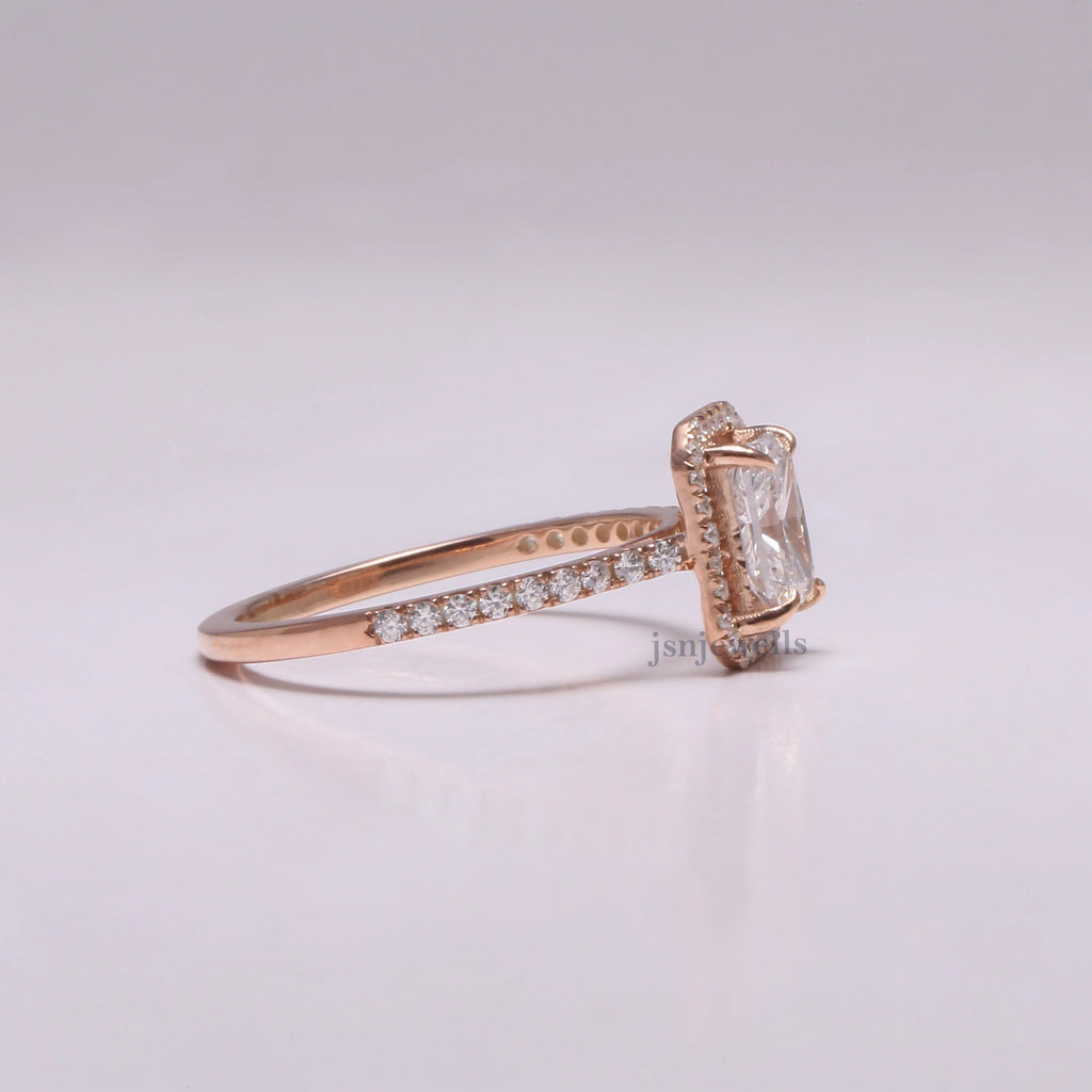 1.00 CT Radiant Cut Lab Grown Halo Diamond Engagement Ring