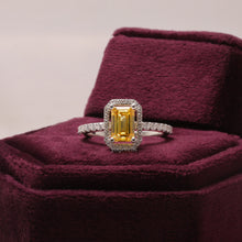 1.50 Ct Emerald Cut Yellow CVD Diamond Halo Setting With Accent Engagement Ring