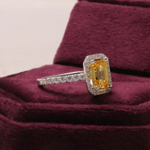 1.50 Ct Emerald Cut Yellow CVD Diamond Halo Setting With Accent Engagement Ring