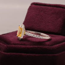 1.50 Ct Emerald Cut Yellow CVD Diamond Halo Setting With Accent Engagement Ring