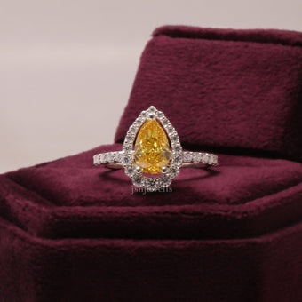 2 CT Yellow Pear Cut Lab Grown Diamond Engagement Ring