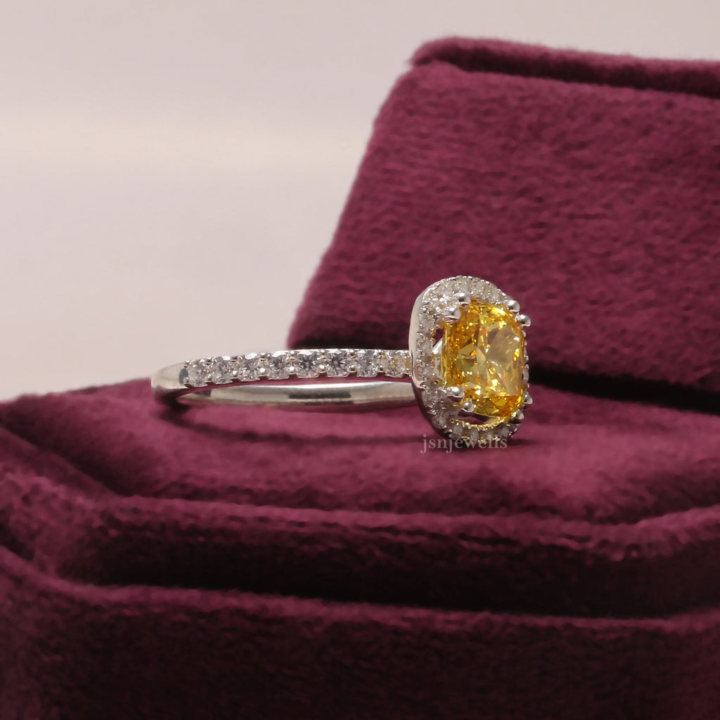 1.10 Ct Yellow Cushion Cut Lab Diamond Halo Ring