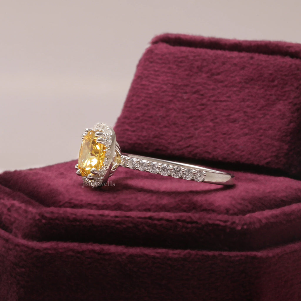 1.10 Ct Yellow Cushion Cut Lab Diamond Halo Ring