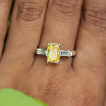 Yellow Radiant & Baguettet Cut CVD Diamond Engagement Ring