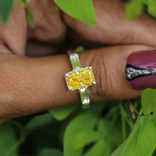 Yellow Radiant & Baguettet Cut CVD Diamond Engagement Ring