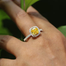 1.10 Ct Yellow Cushion Cut Lab Diamond Halo Ring