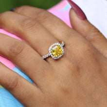 1.10 Ct Yellow Cushion Cut Lab Diamond Halo Ring