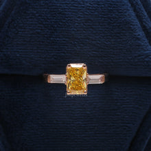 Yellow Radiant & Baguettet Cut CVD Diamond Engagement Ring