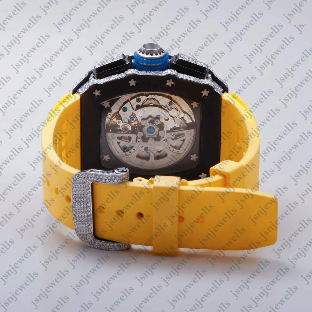 Men's Swiss Or Japan Movement VVS Moissanite Watch With Rubber Strap