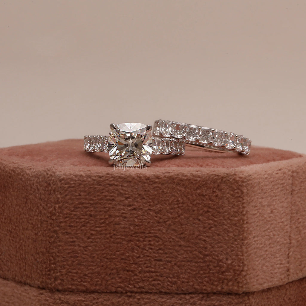 3 CT Cushion Cut Eco Friendly Diamond Bridal Ring Set