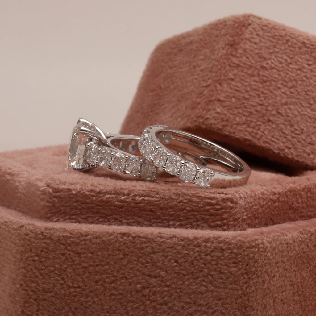 3 CT Cushion Cut Eco Friendly Diamond Bridal Ring Set