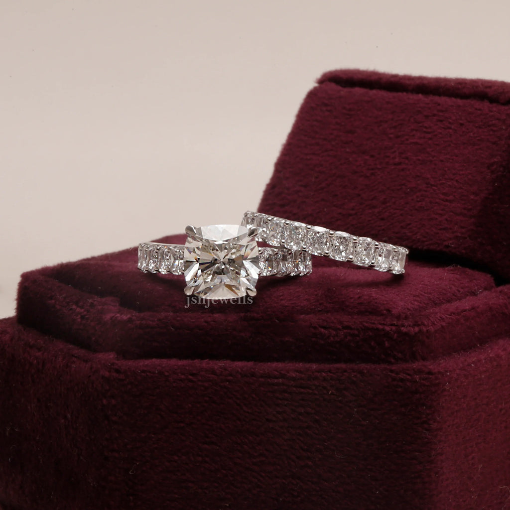 3 CT Cushion Cut Eco Friendly Diamond Bridal Ring Set