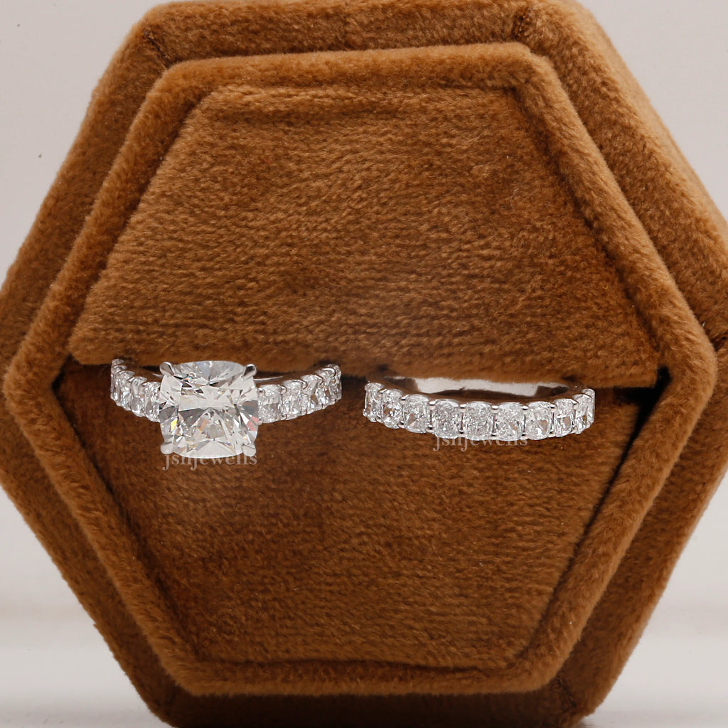 3 CT Cushion Cut Eco Friendly Diamond Bridal Ring Set