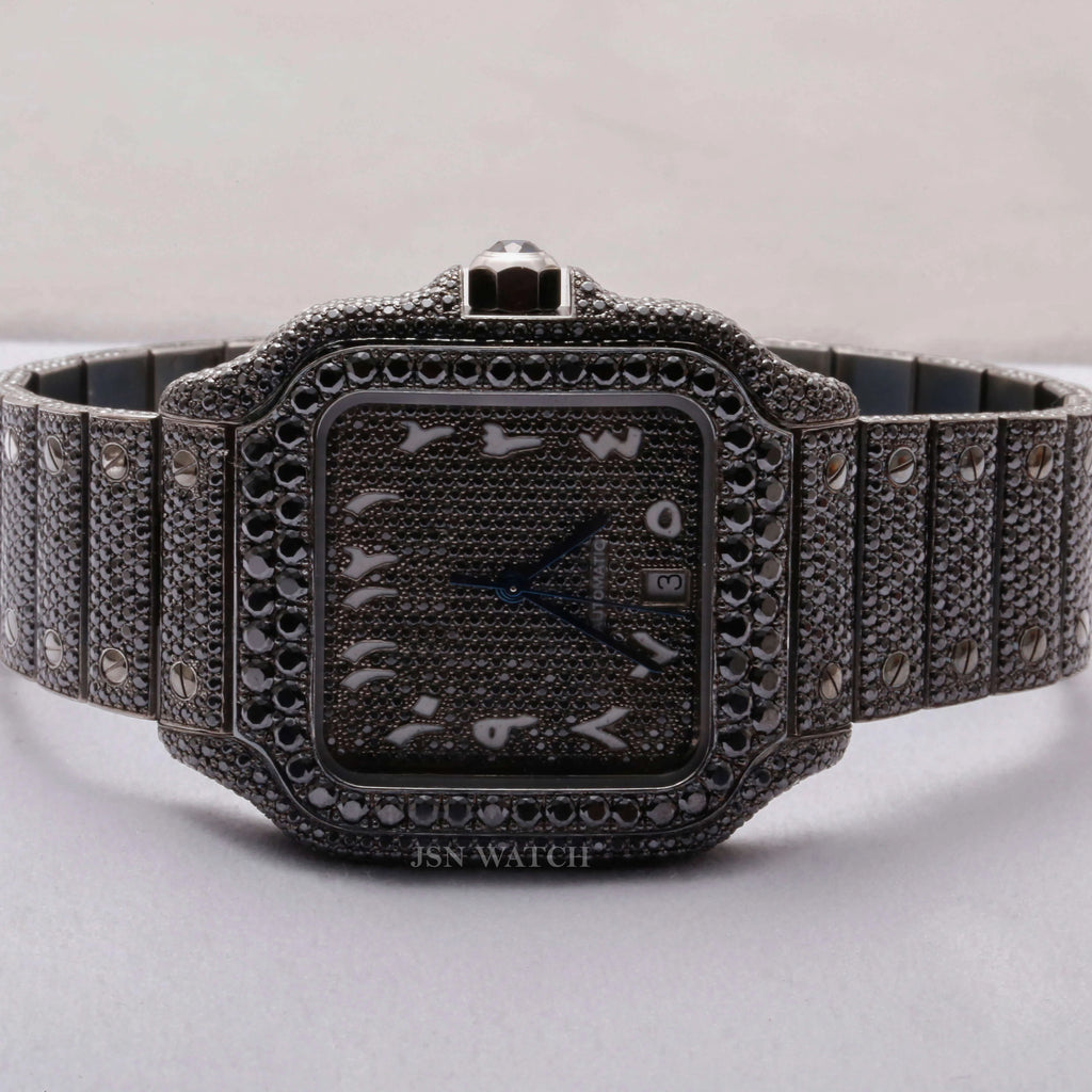 Black Moissanite Fully Iced Out Square Arabic Dial Watch