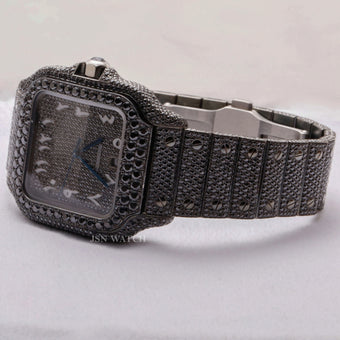 Black Moissanite Fully Iced Out Square Arabic Dial Watch