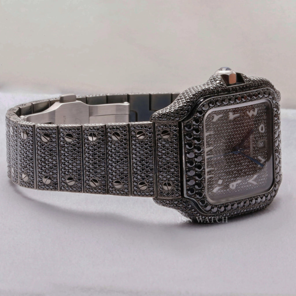 Black Moissanite Fully Iced Out Square Arabic Dial Watch