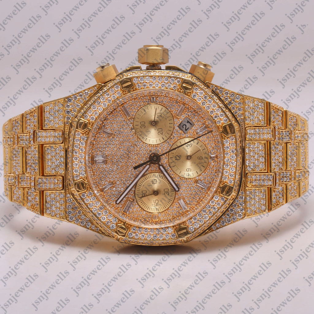 Men's Chronograph Fully Iced Out Moissanite Wrist Watch