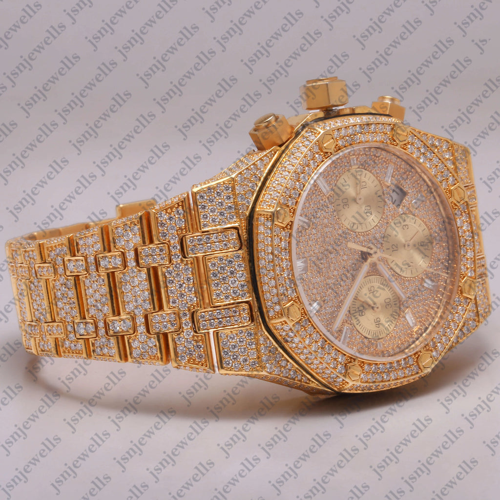 Men's Chronograph Fully Iced Out Moissanite Wrist Watch