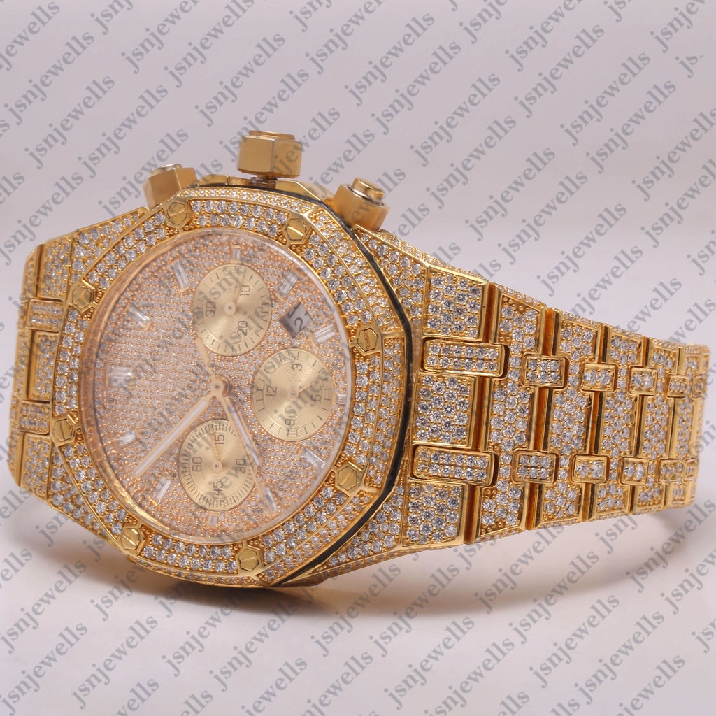 Men's Chronograph Fully Iced Out Moissanite Wrist Watch