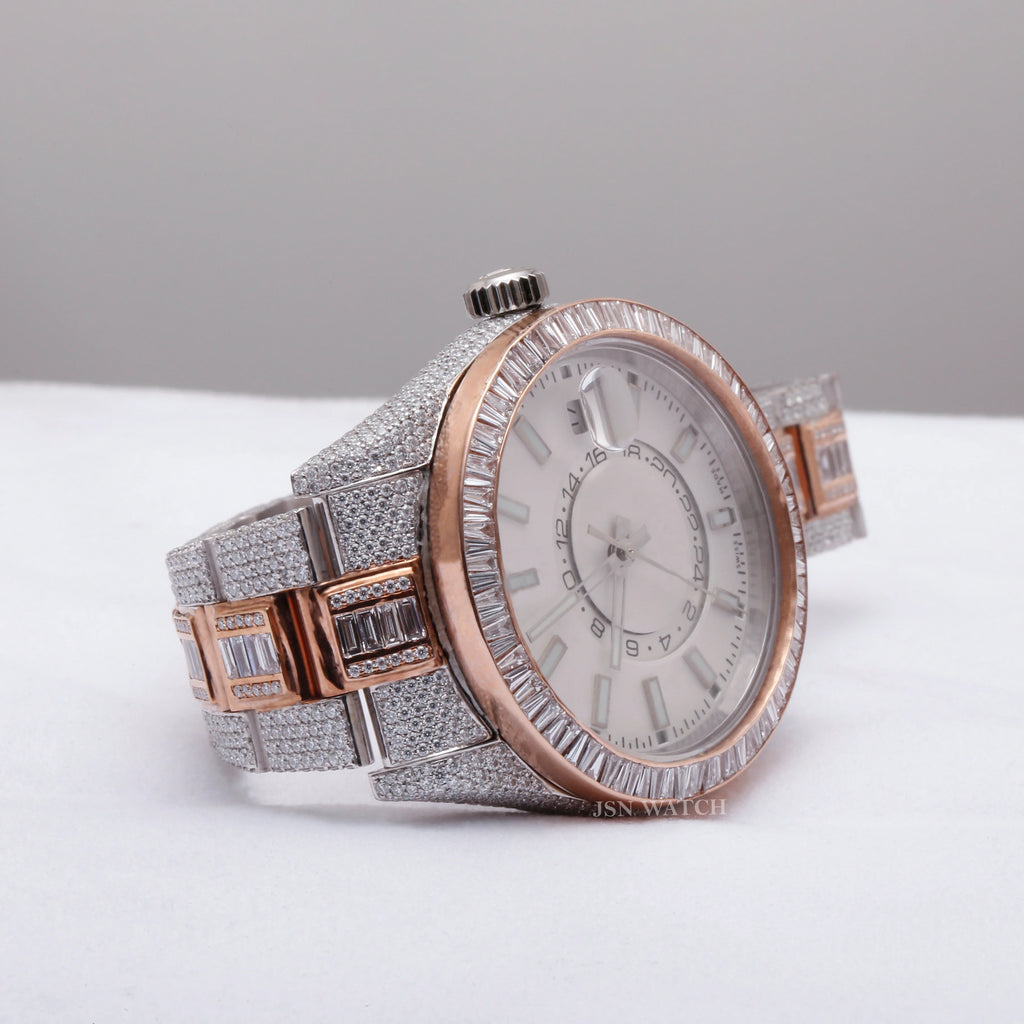 Men's Fully Iced Out-Date Dial Moissanite Wrist Watch