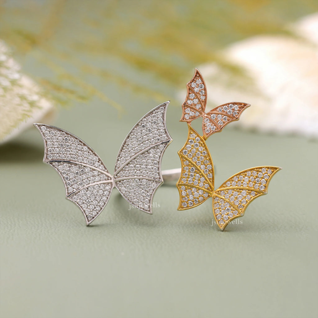 Micro Pave Set Lab Diamond Open Butterfly Ring