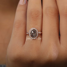 Natural Salt And Pepper Diamond Oval Rose Cut Ring